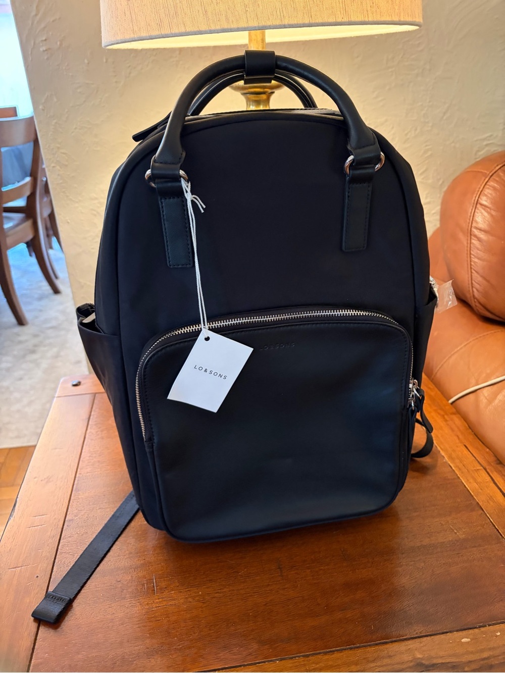 Lo & Sons Black Travel Backpack with Leather Trim - Picture 6 of 13